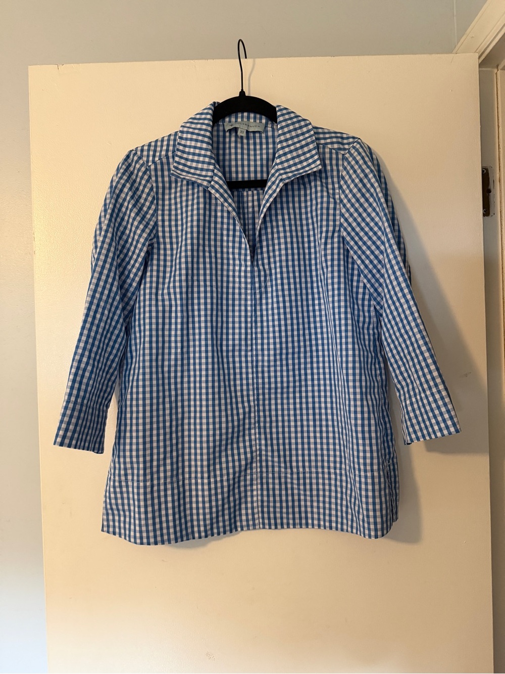 Tuckernuck Blue Gingham Print Blouse, Size XS